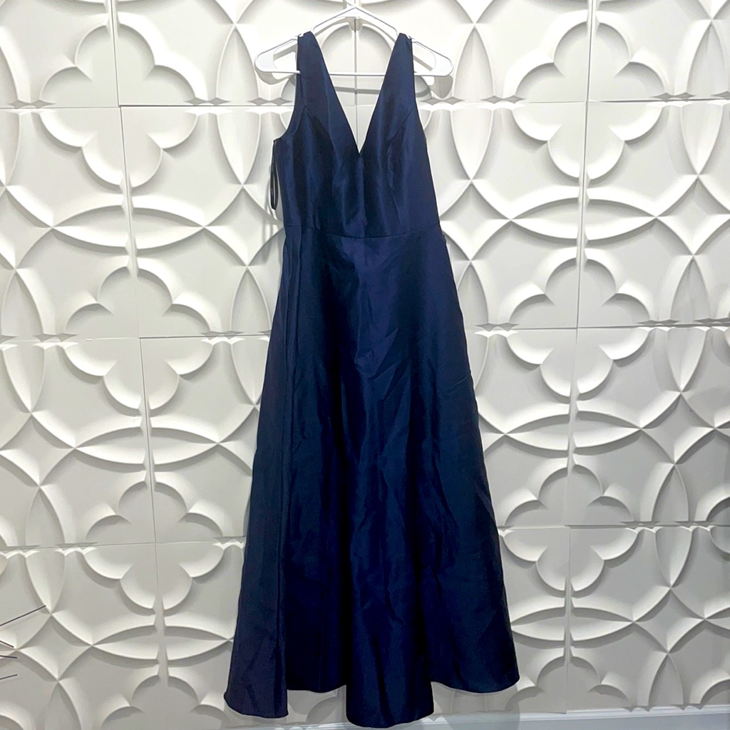Nwt Alfred Sung Midnight Blue V Neck Dress Gown Sz 10 Jj